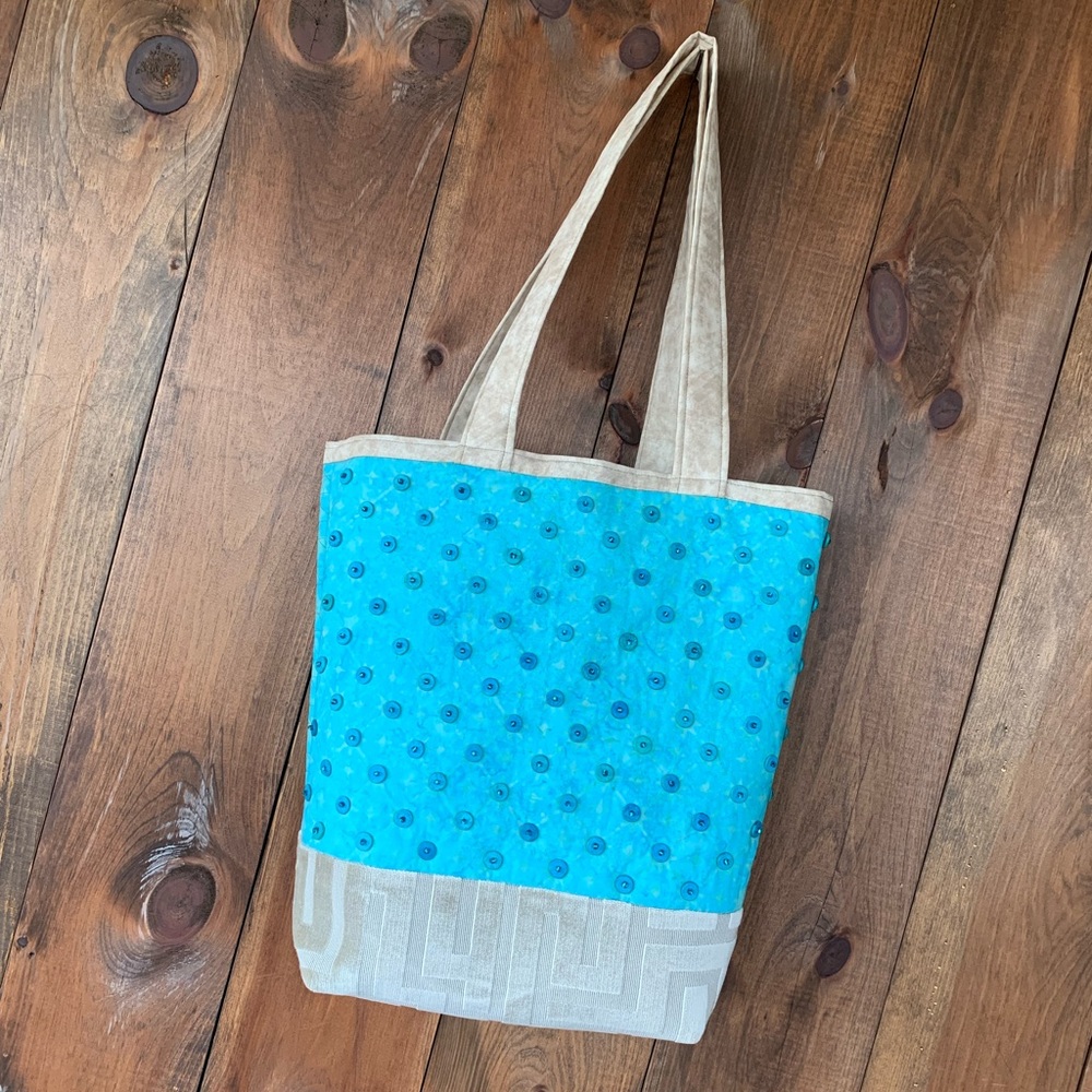 Handcrafted Quilted and hand beaded tote bag